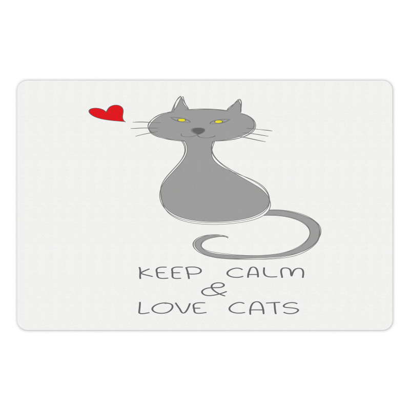 Grey Cat Red Heart Pet Mat