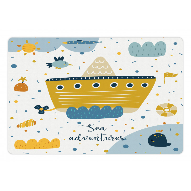 Ship and Puffy Clouds Pet Mat