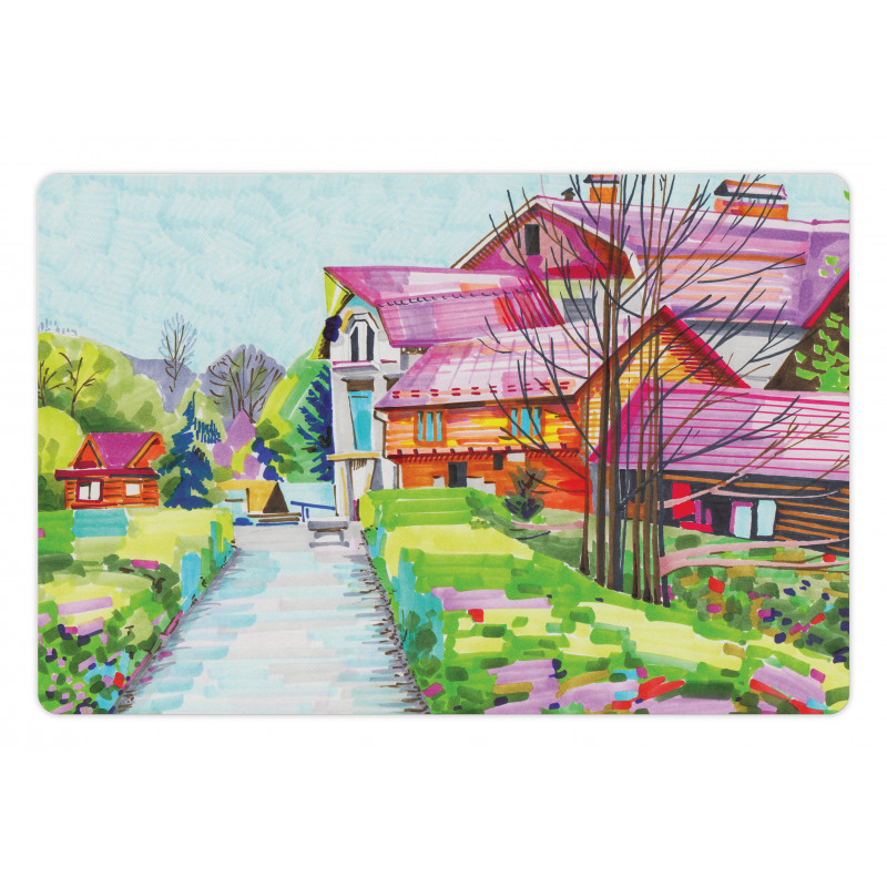 Rural Old Village Houses Pet Mat