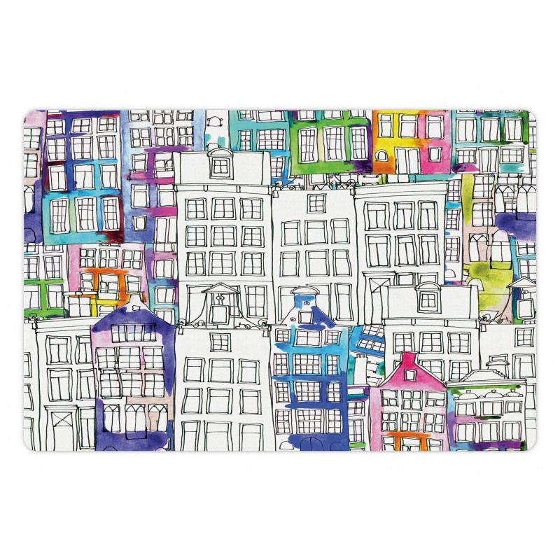 Watercolor Sketch Houses Pet Mat