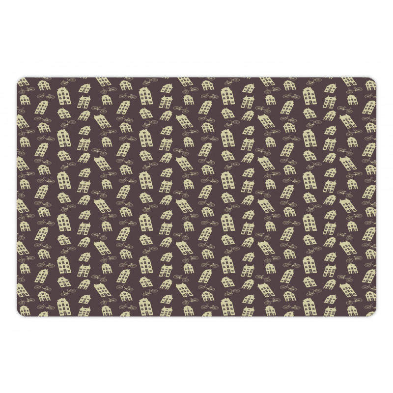 Retro Houses and Bicycles Pet Mat