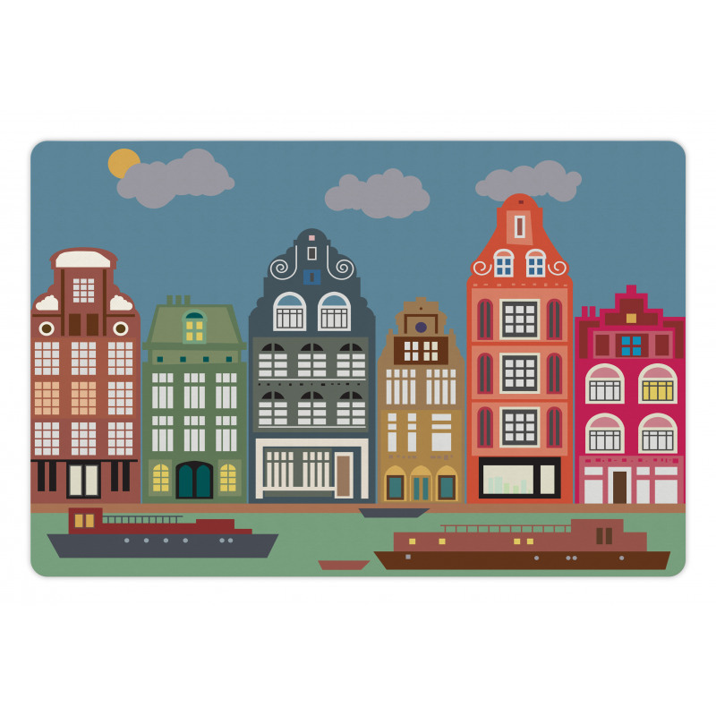 European Houses and Ships Pet Mat