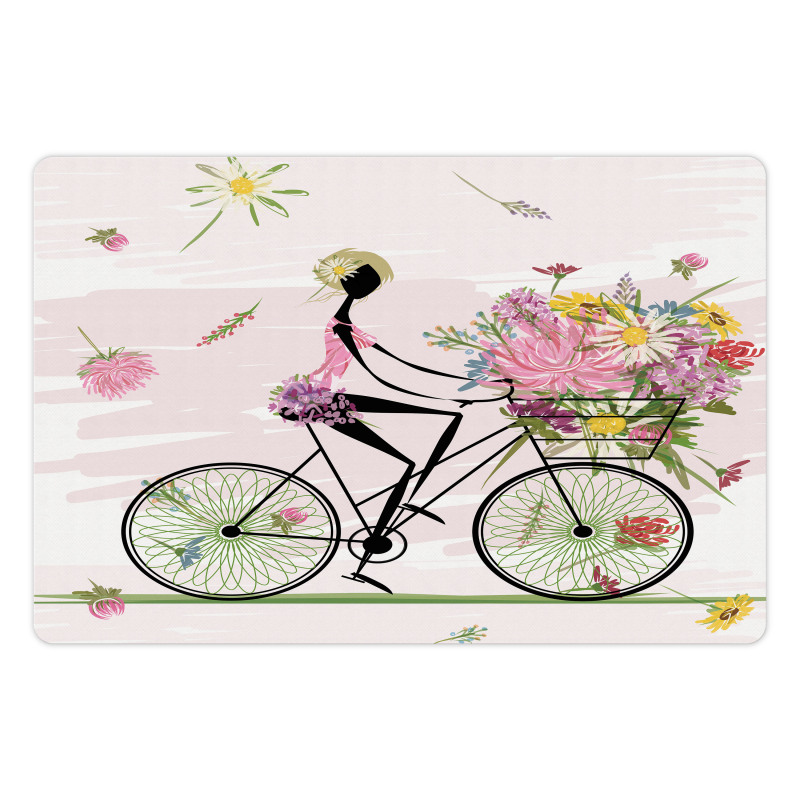 Girl Riding Bike Flowers Pet Mat
