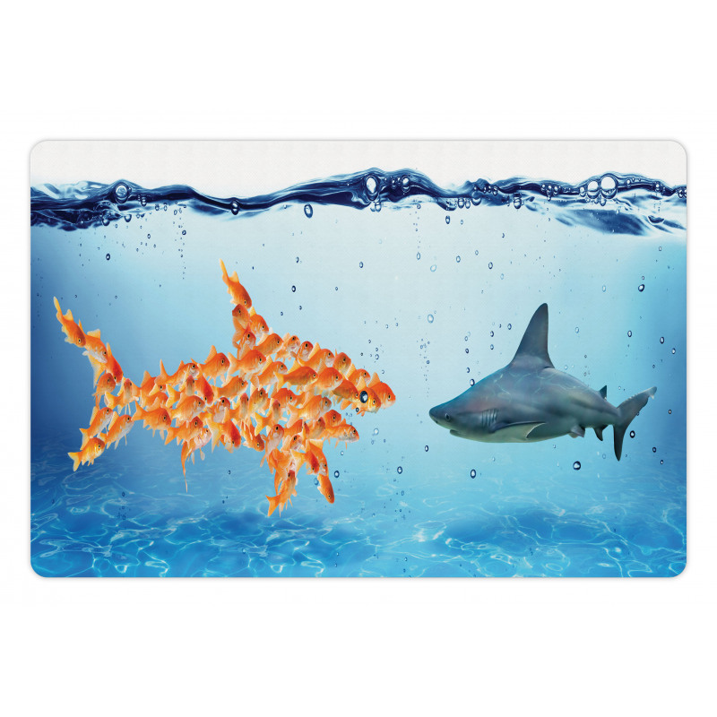 Fish Team up Against Shark Pet Mat