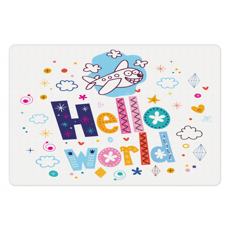 Childish Hello World Phrase Pet Mat