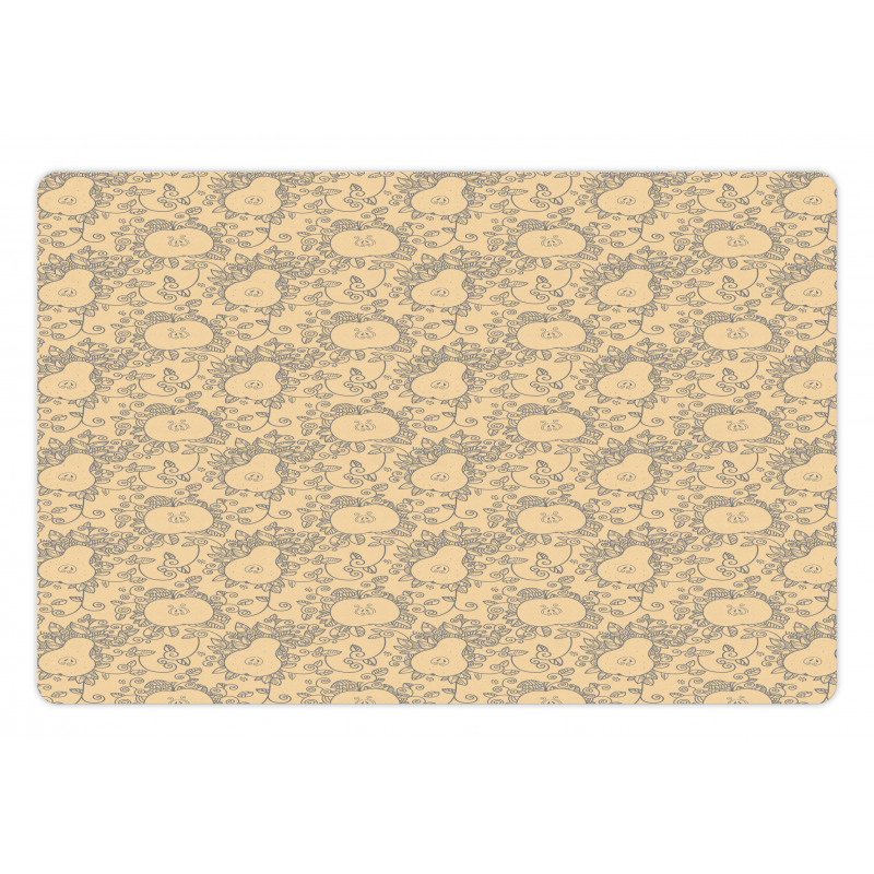 Pastel Monochrome Fruit Leaves Pet Mat