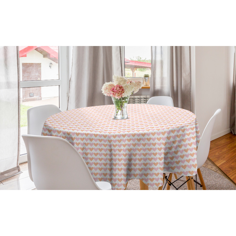 Romantik Yuvarlak Masa Örtüsü Devamlı Pastel Renkli Minik Tatlı Kalpler