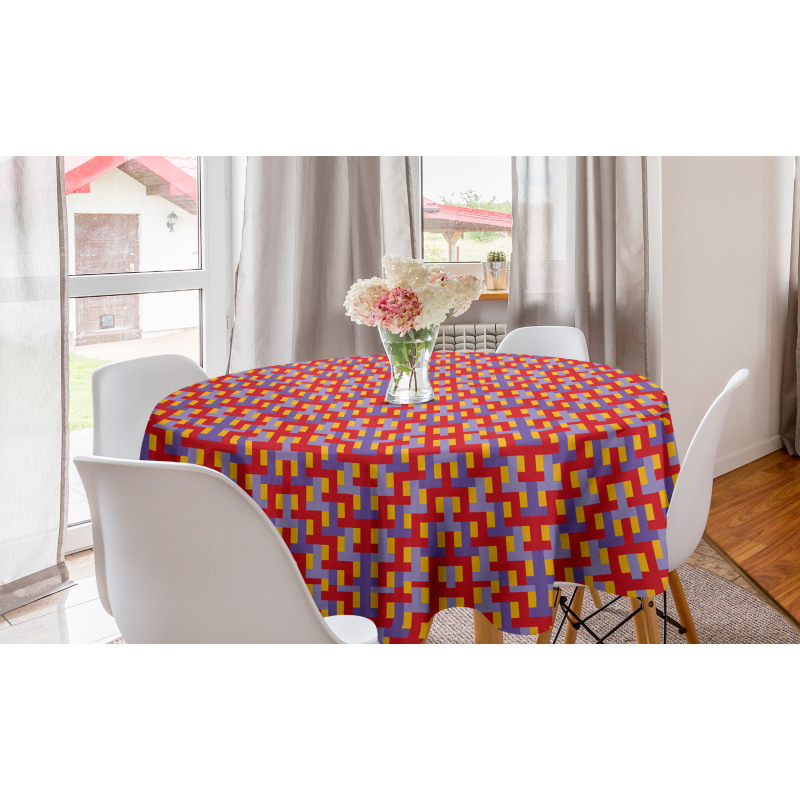 Modern Yuvarlak Masa Örtüsü Çarpıcı Renklerde Geçişli Çubuklu Desenler