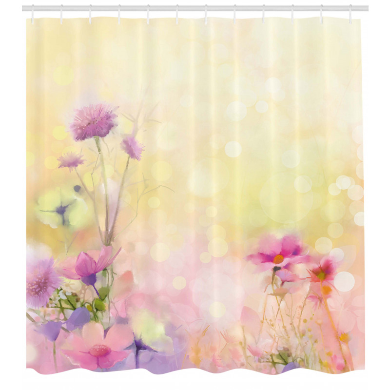Bahar Duş Perdesi Romantik Soft Pembe Çiçek Desenli