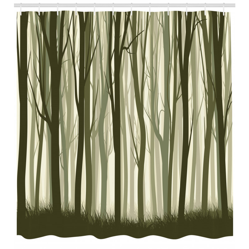 Orman Duş Perdesi Yeşil Bambu Desenli