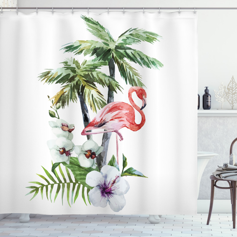 Çiçeksi Duş Perdesi Sulu Boya İle Yapılmış Hawai Duvar Kağıdı