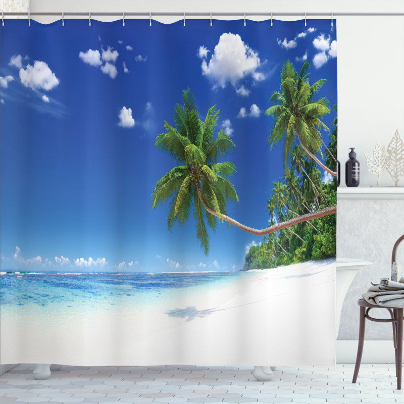 Lagoon Palm Leaf Clouds Shower Curtain