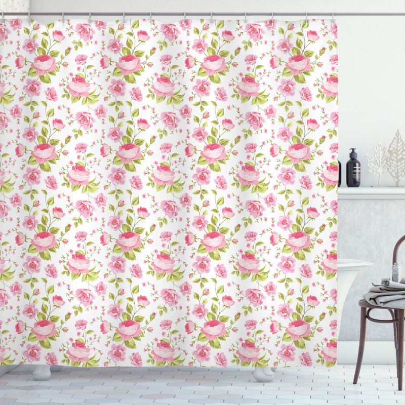 Vintage Peony Pattern Shower Curtain