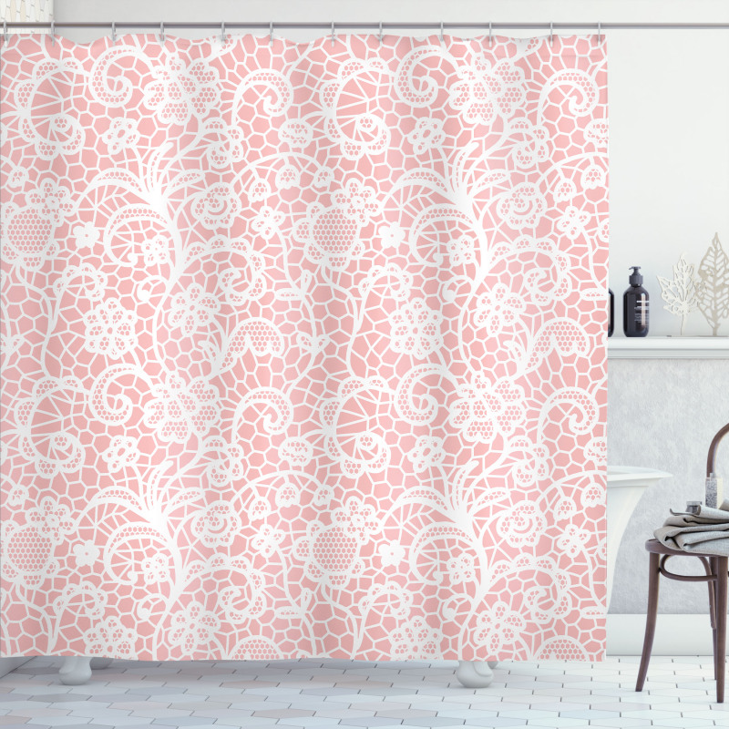 Floral Hexagon Lace Grids Shower Curtain