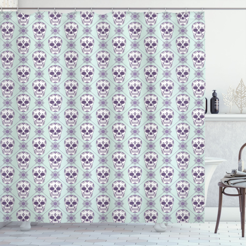 Floral Damask Skulls Shower Curtain