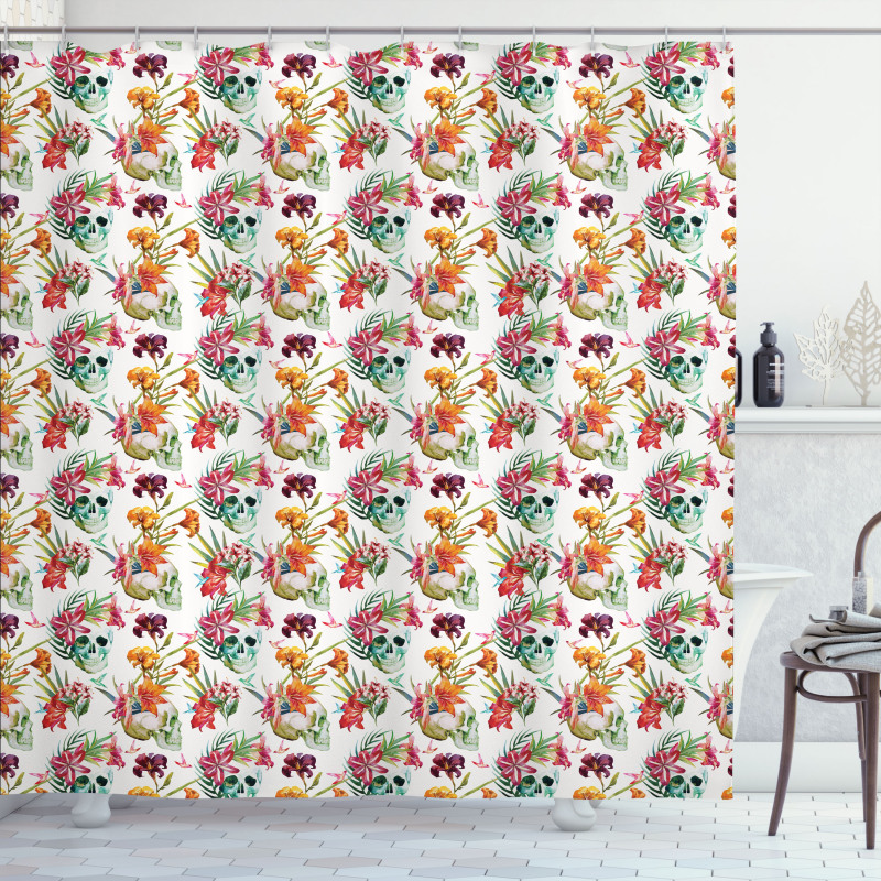 Lilies Blossoms Skull Shower Curtain