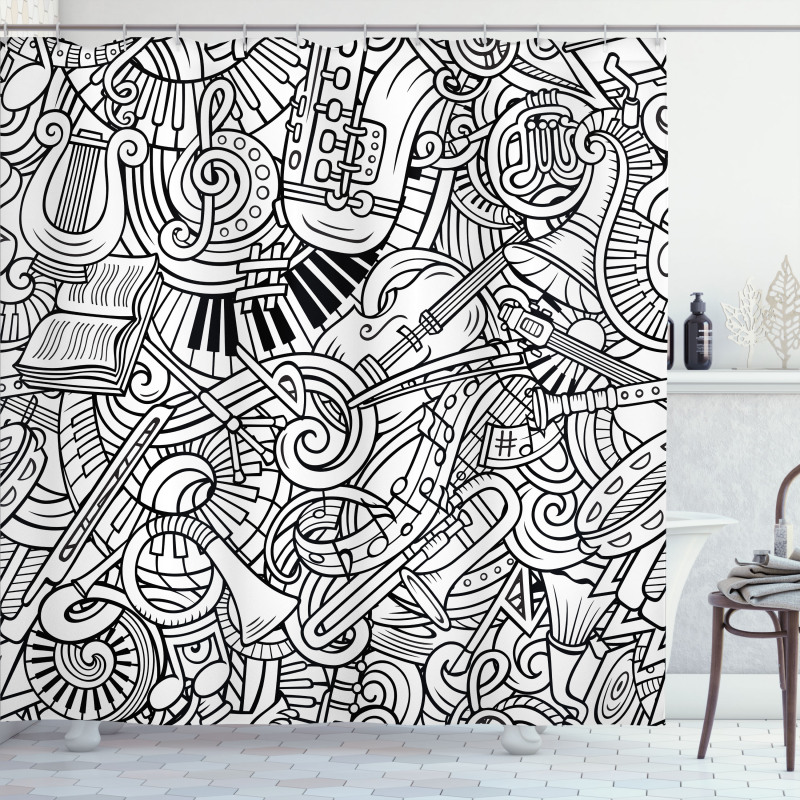 Chaotic Doodle Musical Shower Curtain