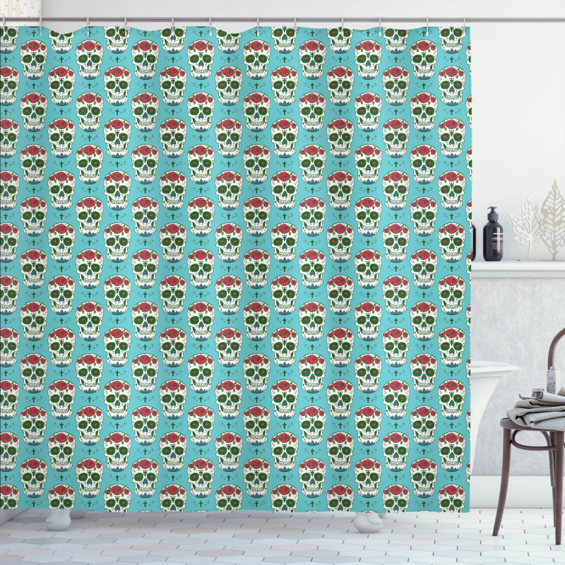 Roses on Skull Pattern Shower Curtain