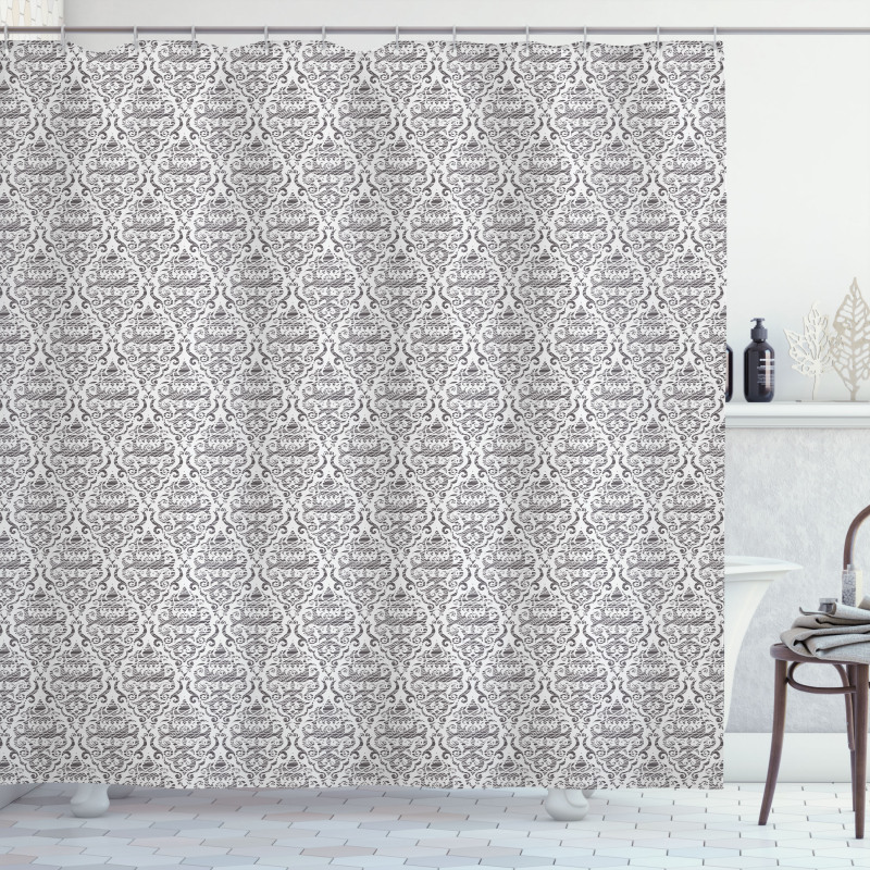 Hatched Curlicue Motif Shower Curtain