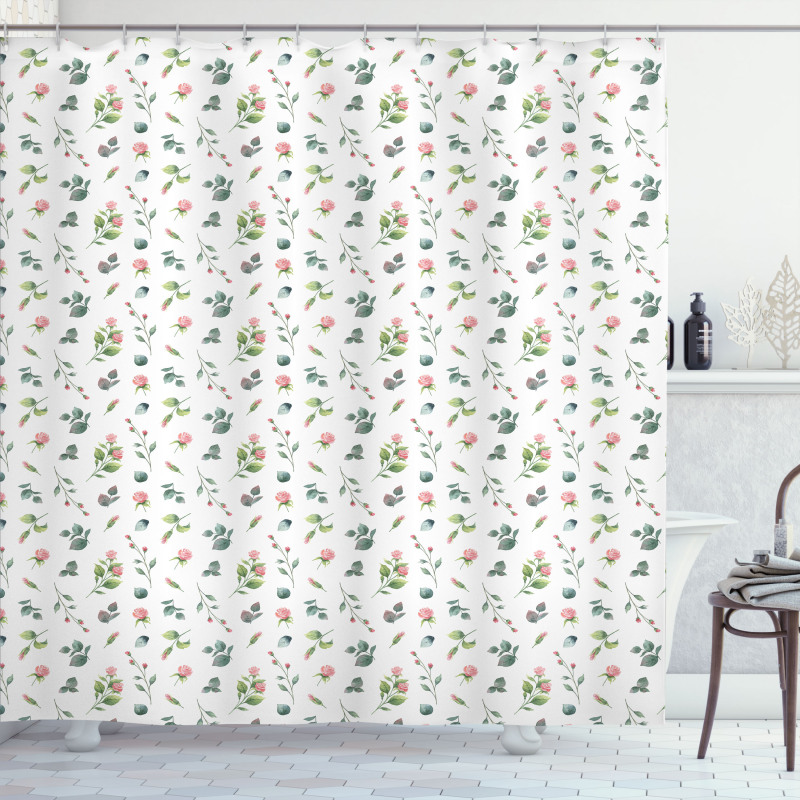 Watercolor Roses Leaf Shower Curtain