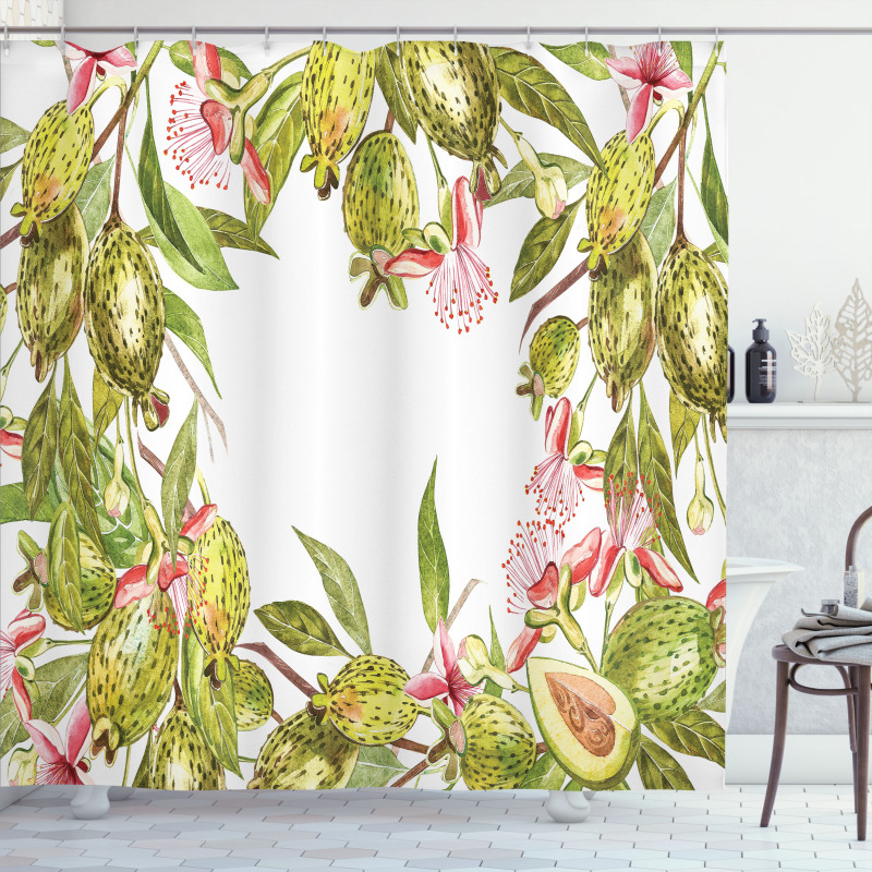 Feijoa Exotic Fruit Floral Shower Curtain