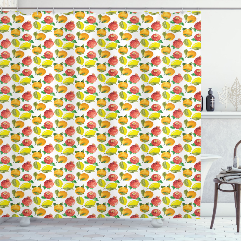 Watercolor Citrus Pomegranate Shower Curtain