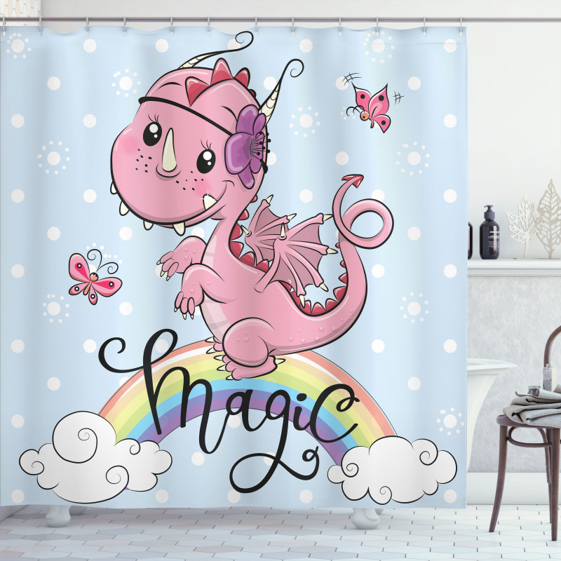 Magic Dragon on a Rainbow Shower Curtain