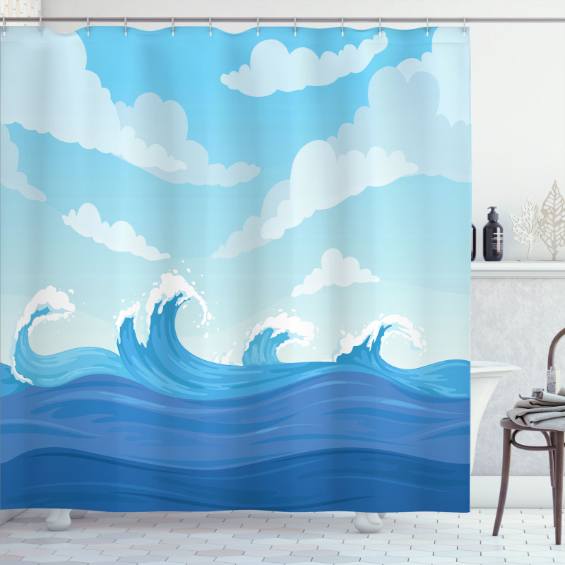 Blue Tones Ocean Illustration Shower Curtain