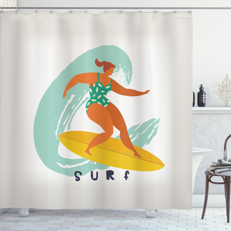 Woman Surfer on the Waves Art Shower Curtain