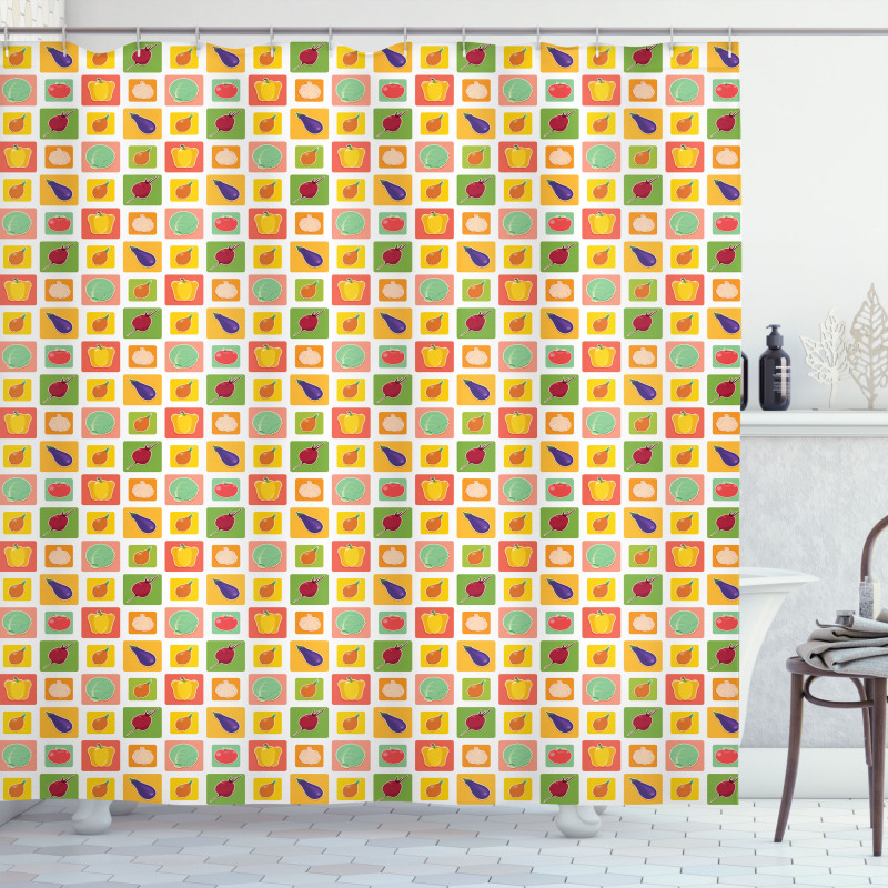 Foods in Vivid Squares Shower Curtain