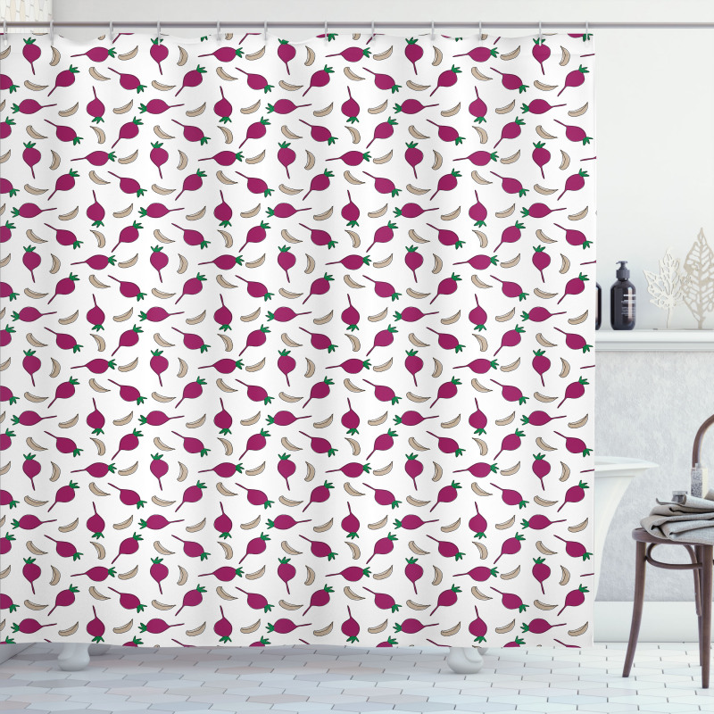 Cartoon Garlic and Beet Shower Curtain