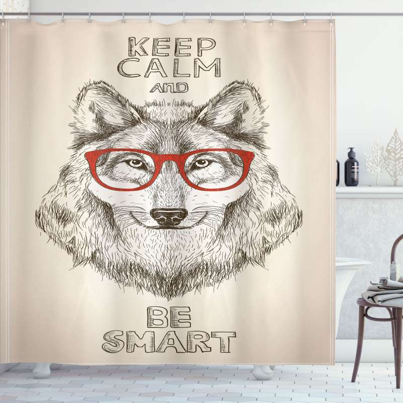 Hipster Wolf Be Smart Shower Curtain