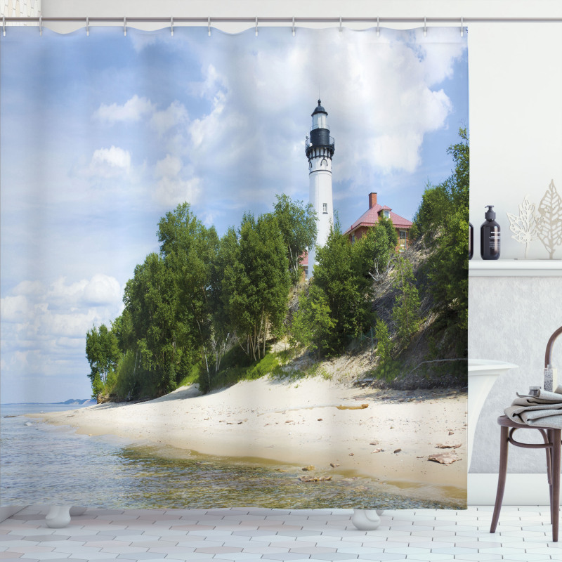 Lighthouse at Beach Shower Curtain