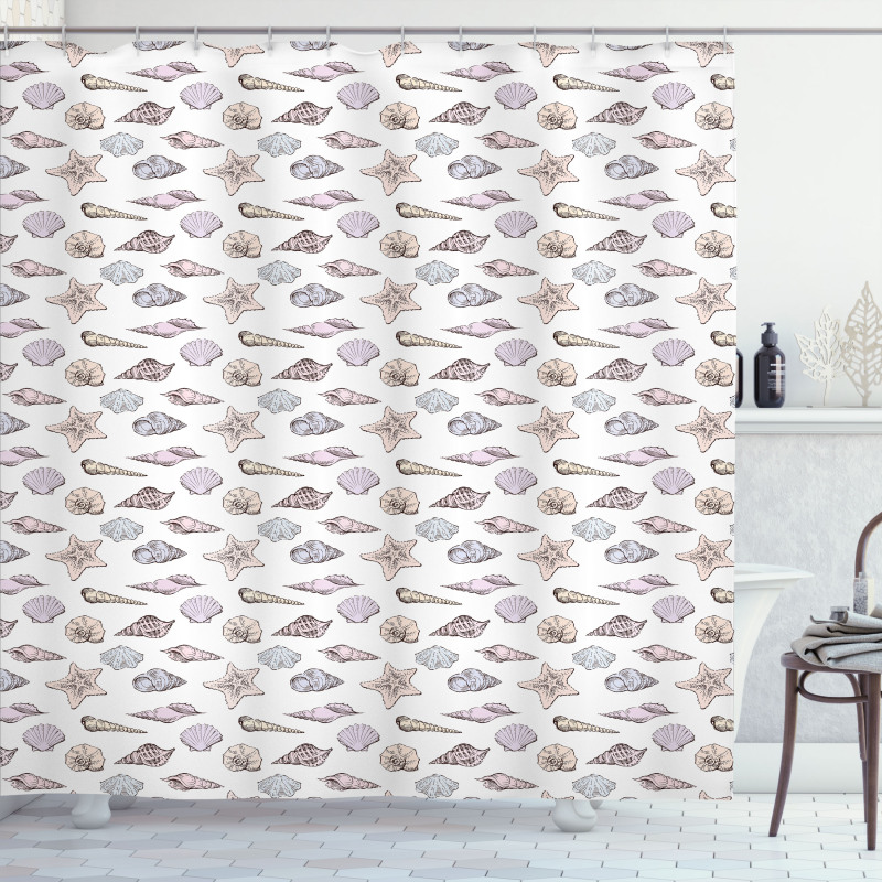 Seashell Sketches Pattern Shower Curtain