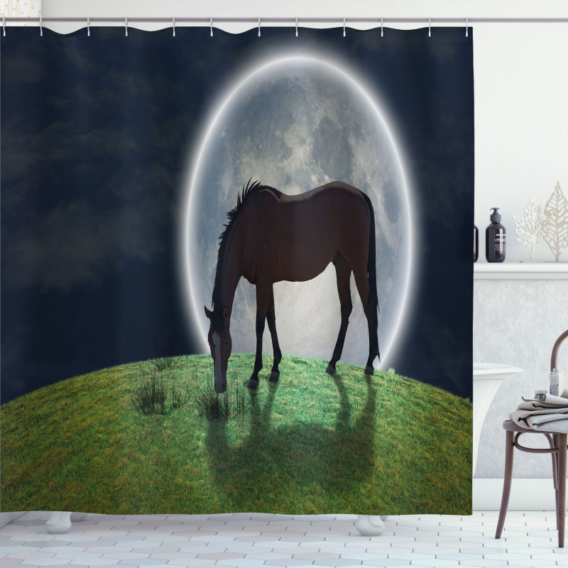 Horse on Hill Full Moon Shower Curtain