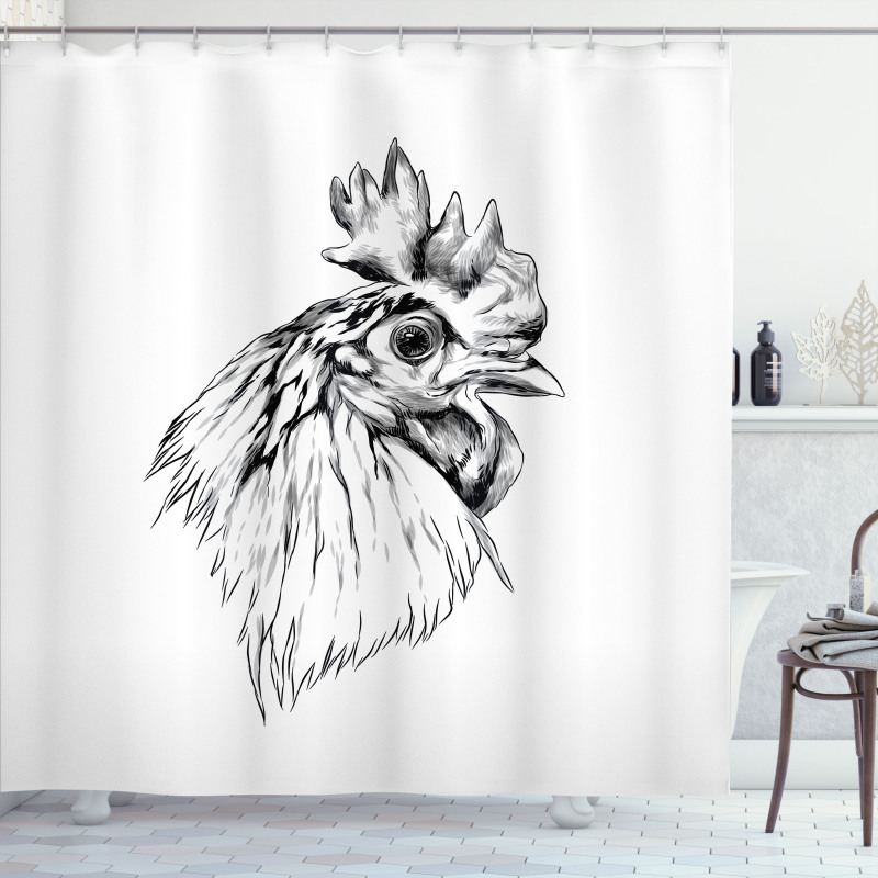 Rooster Head Portrait Shower Curtain