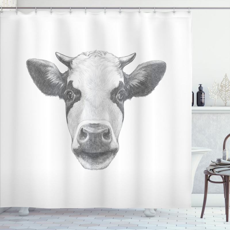 Sketch Portrait of Cow Shower Curtain