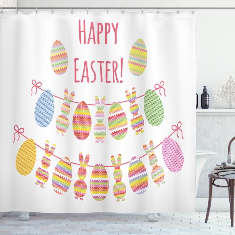 Happy Rabbit Bunting Shower Curtain
