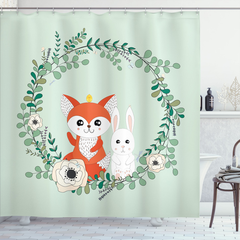 Friends Fox Rabbit Shower Curtain