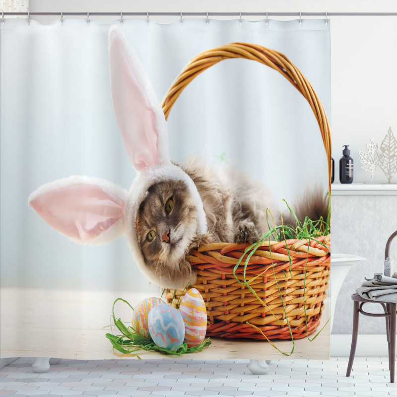 Cat as Easter Rabbit Shower Curtain
