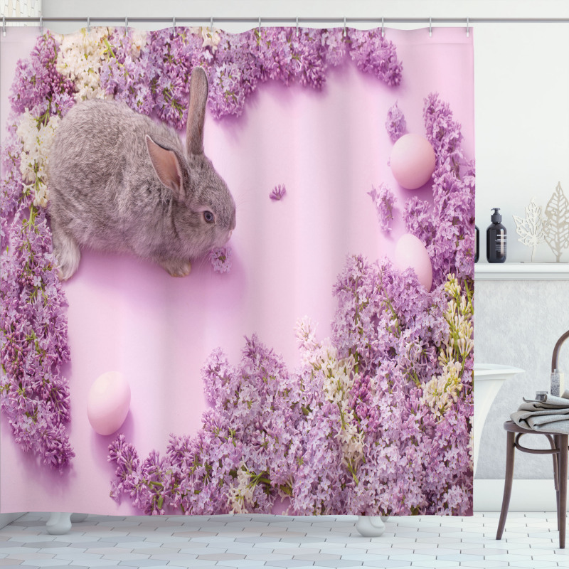 Rabbit Lilac Blossom Shower Curtain