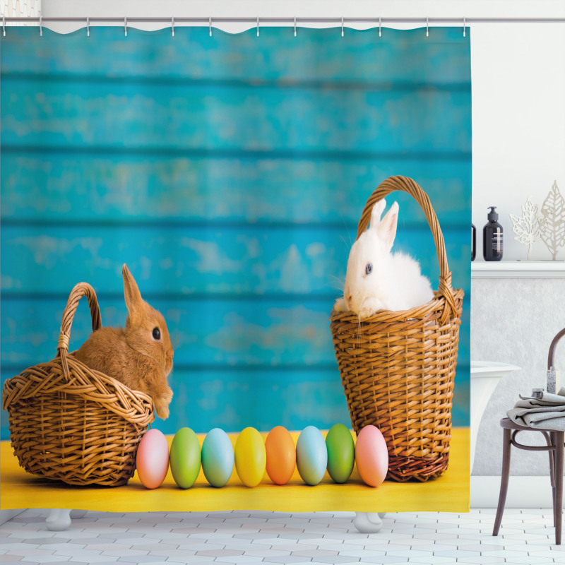 Rabbits in Baskets Shower Curtain