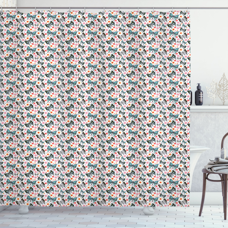 Insect and Tiny Flowers Shower Curtain