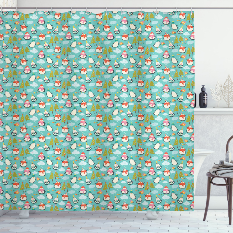 Happy Noel Penguins Gifts Shower Curtain