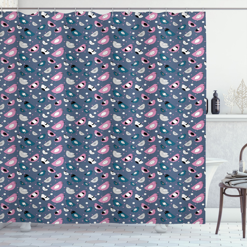 Avian Animals Polka Dots Shower Curtain