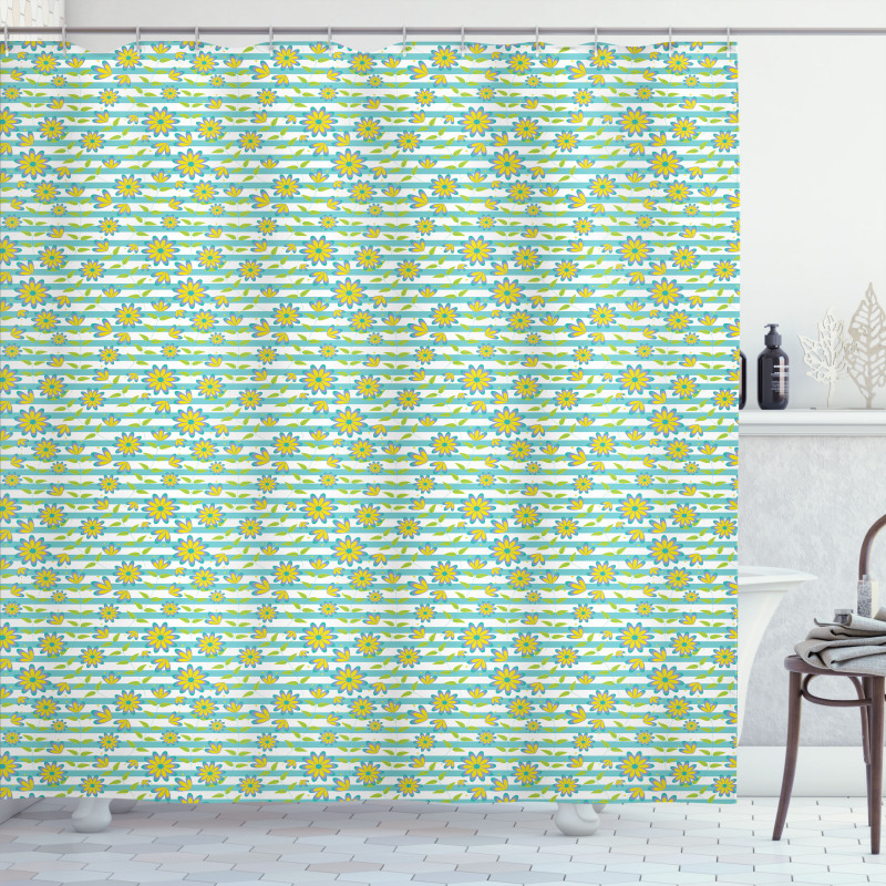 Summer Flowers Stripes Shower Curtain