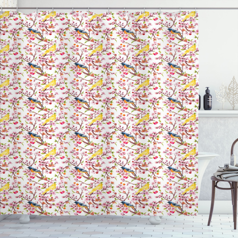 Sakura Branches and Birds Shower Curtain