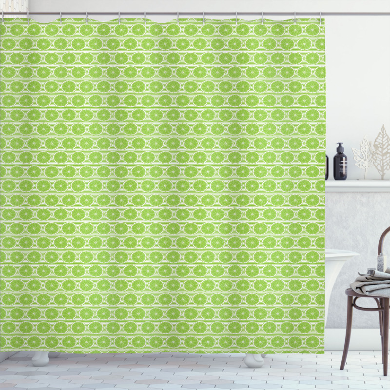 Round Slices of Lime Striped Shower Curtain