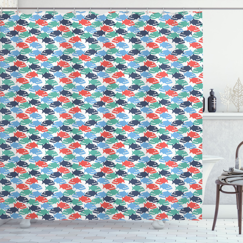 Colorful Cartoonish Piranha Shower Curtain