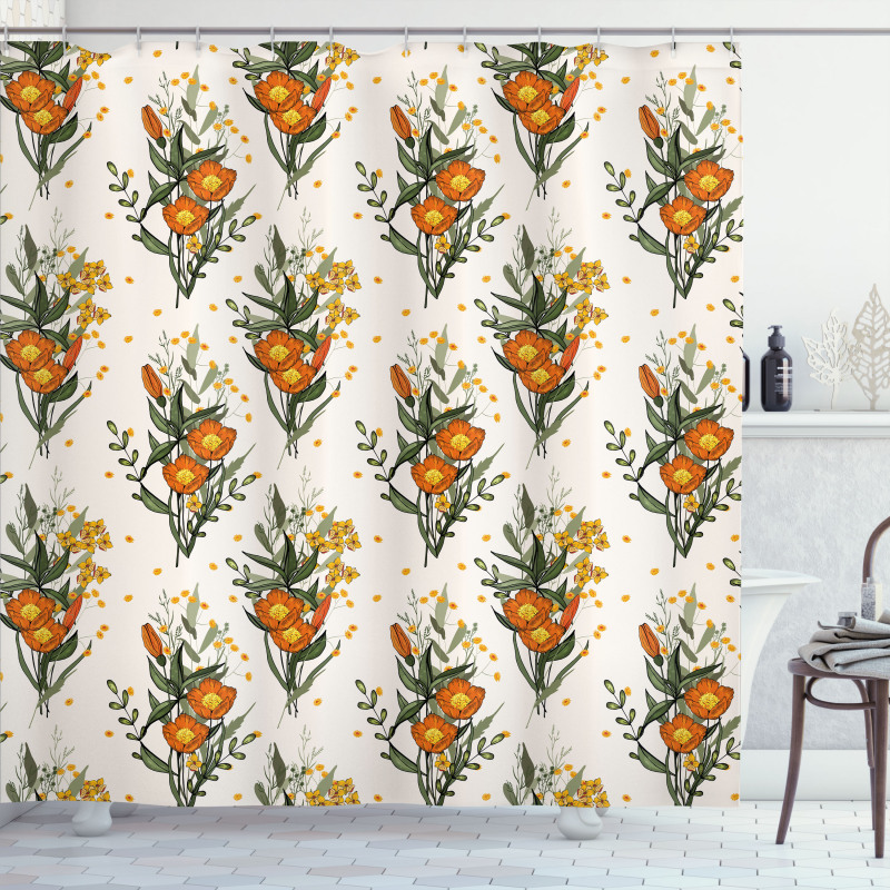 Vintage California Poppy Shower Curtain